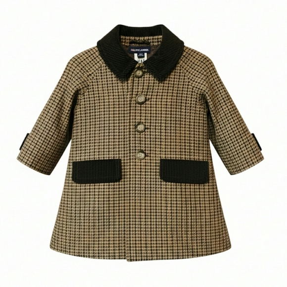RARE Vintage Ralph Lauren Kids Wool A Line Houndstooth Corduroy Button Up Coat - Picture 1 of 15